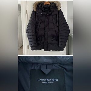 Marc New York Men's Black Puffer Jacket with fur